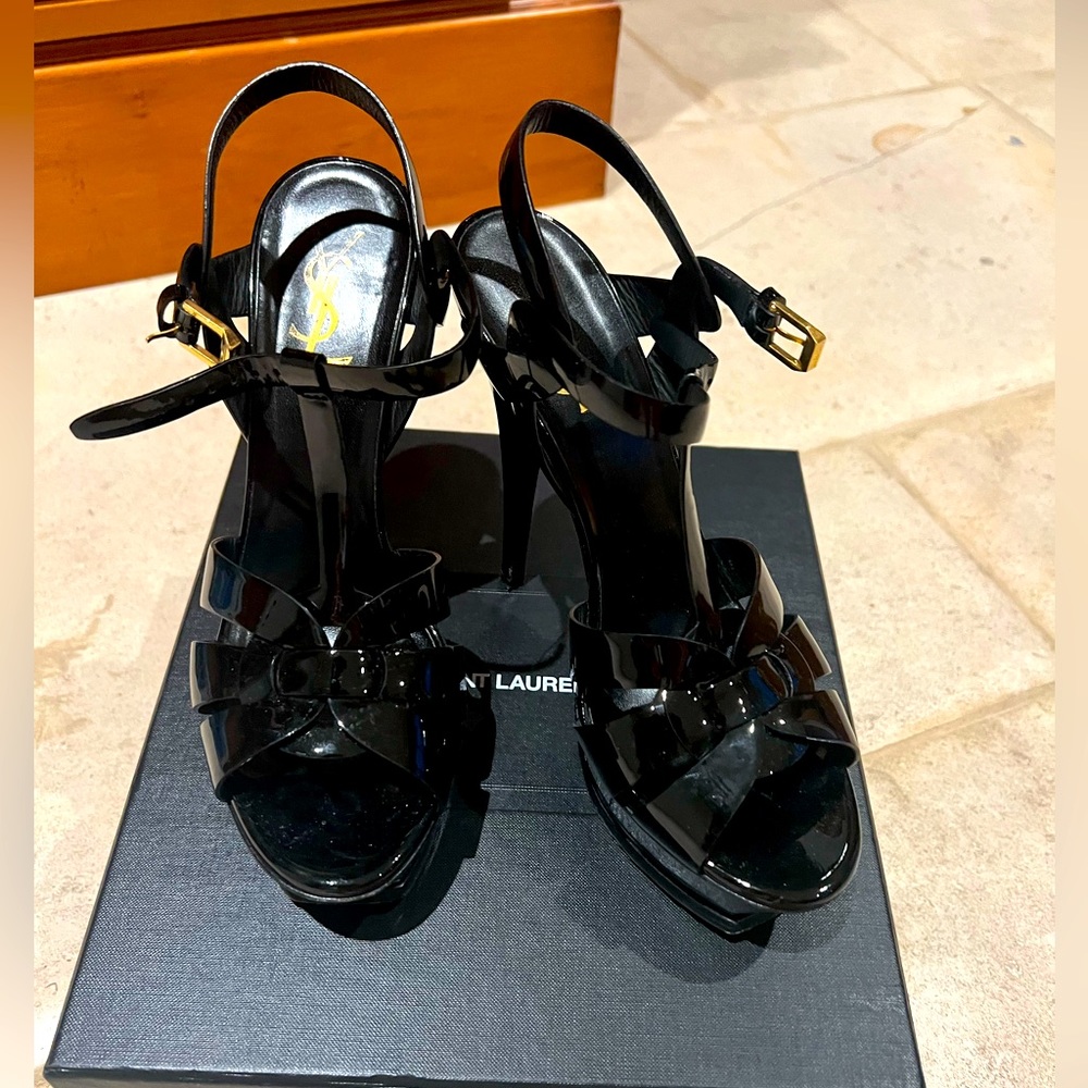 Saint Laurent Black Patent Leather Platform Heels